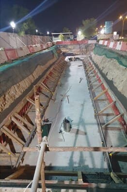 Trench excavation at night
